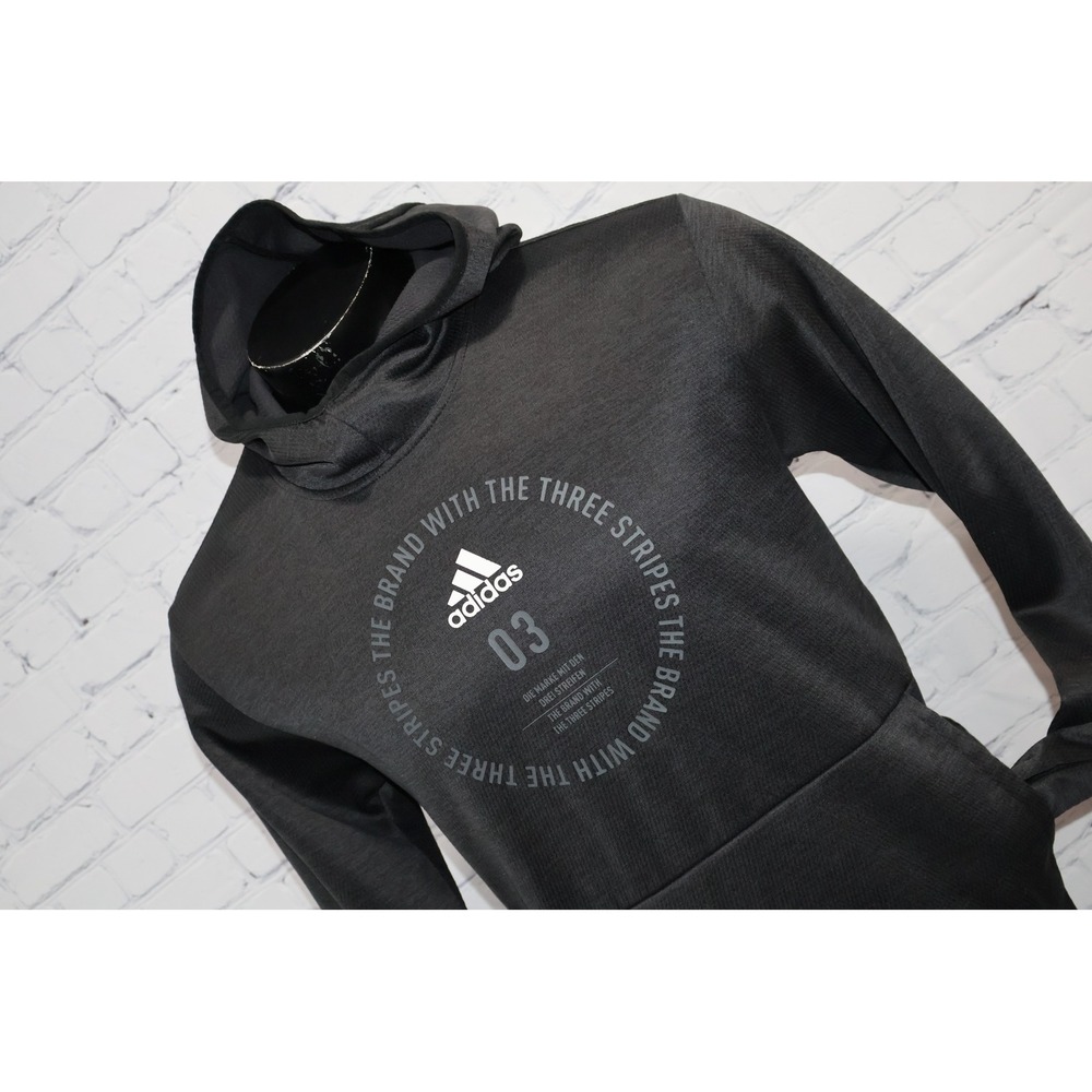 Adidas Hoodie Mens Medium Gray Graphic Pullover Three Stripes 03 Performance